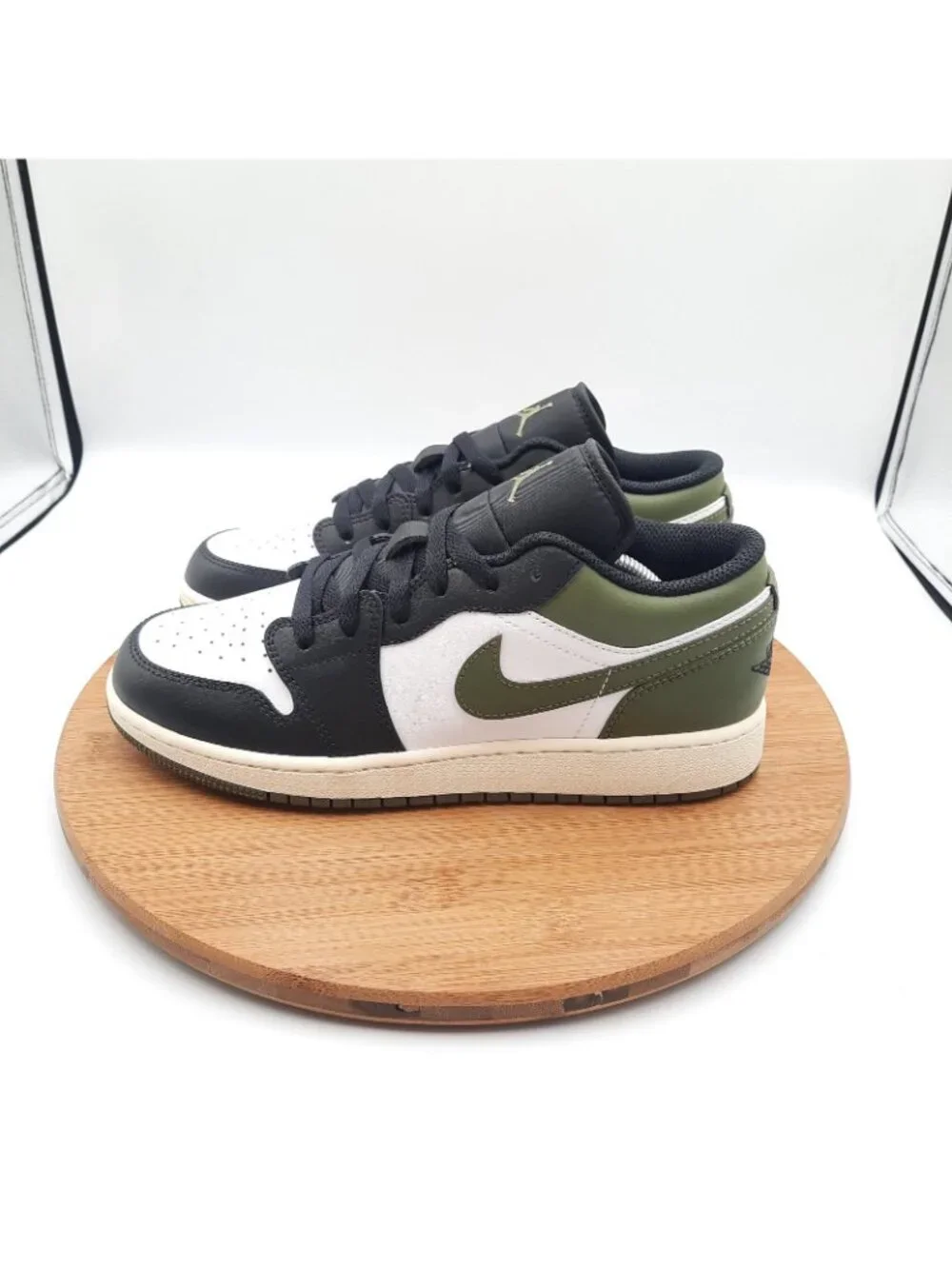 Nike Air Jordan 1 Low Womens Size 8.5 (7Y) Shoes Black Toe Olive Sneakers NEW